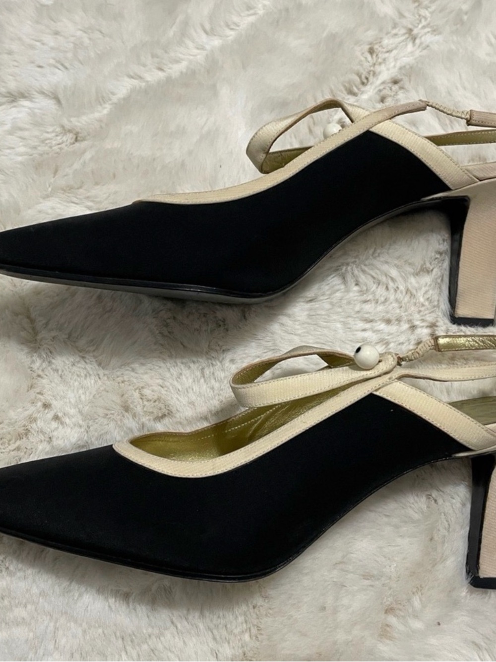 Fendi Black and Cream Mary Jane Heels with Button Strap